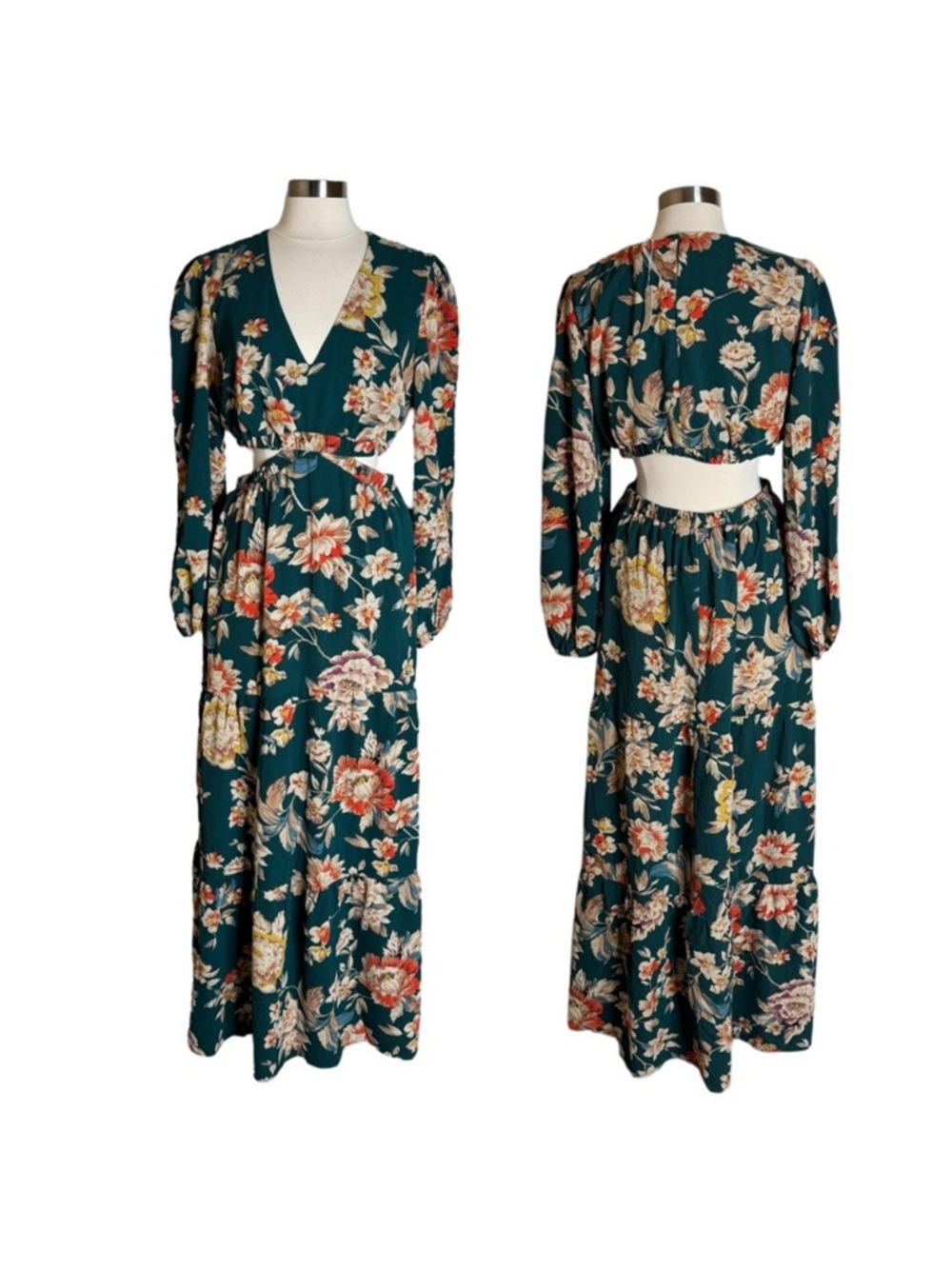 She & Sky green floral side cut out maxi dress, women’s size L- NWT